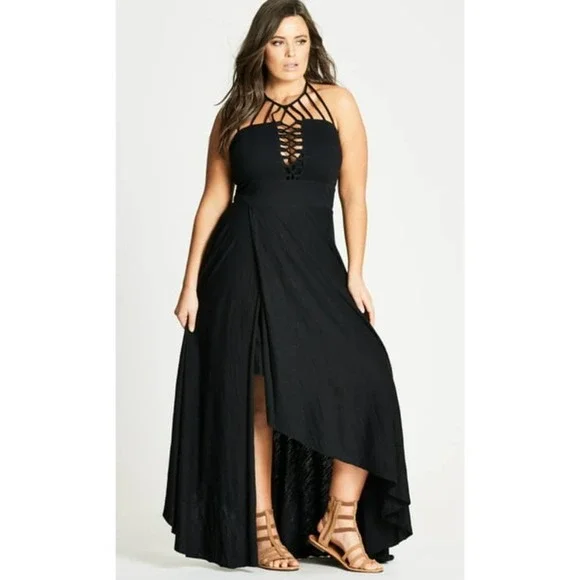 City Chic | Dresses | City Chic Plait Detail Maxi Dress In Black Nwt Plus Size  24 Xxl Boho New | Poshmark